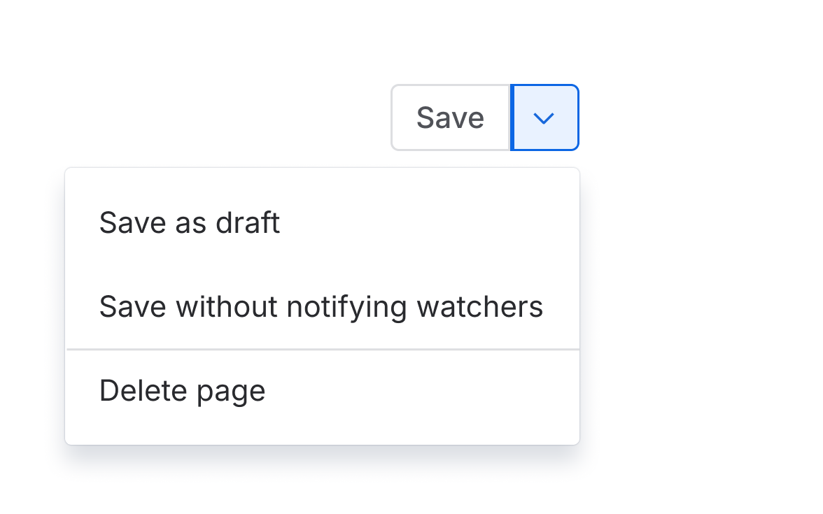 An Update button next to a menu of related actions with Save as draft, Save without notifying watchers, and Delete, which is not related to updates.