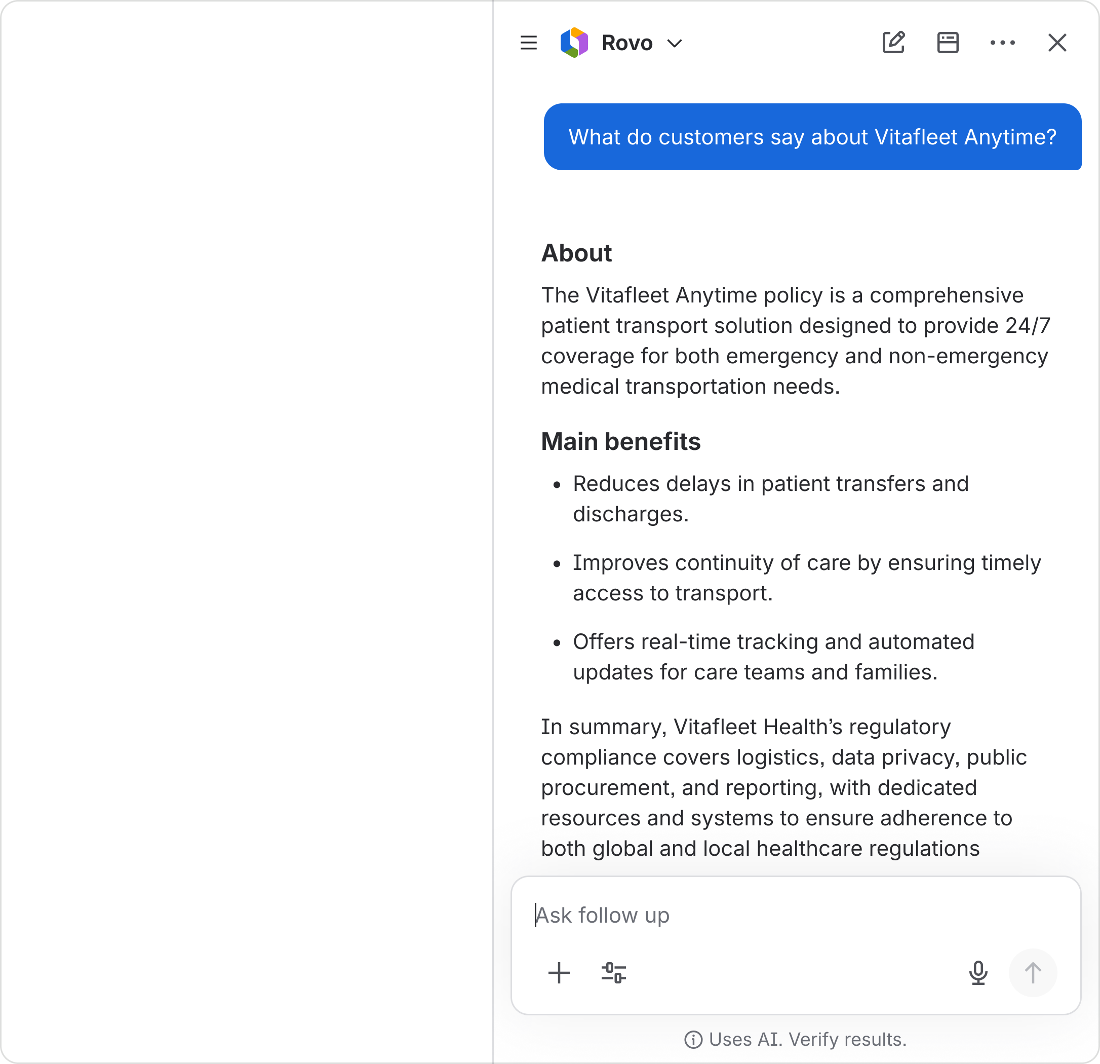 Sidebar chat is a vertical panel anchored to the side of the page, showing a conversation thread alongside the main content.