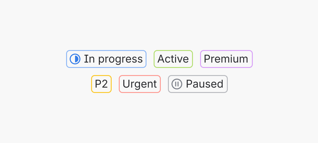 Tags showing status labels: Off track, In progress, Completed, In review, and paused