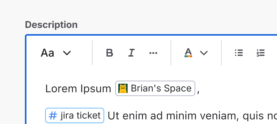 A text field showing tags in line with text