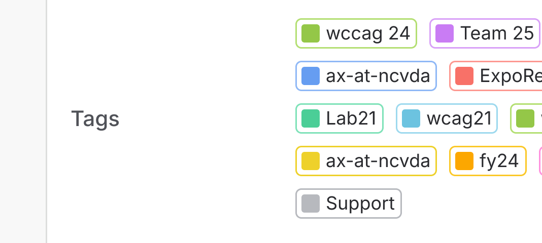 A large number of tags using the swatchBefore prop