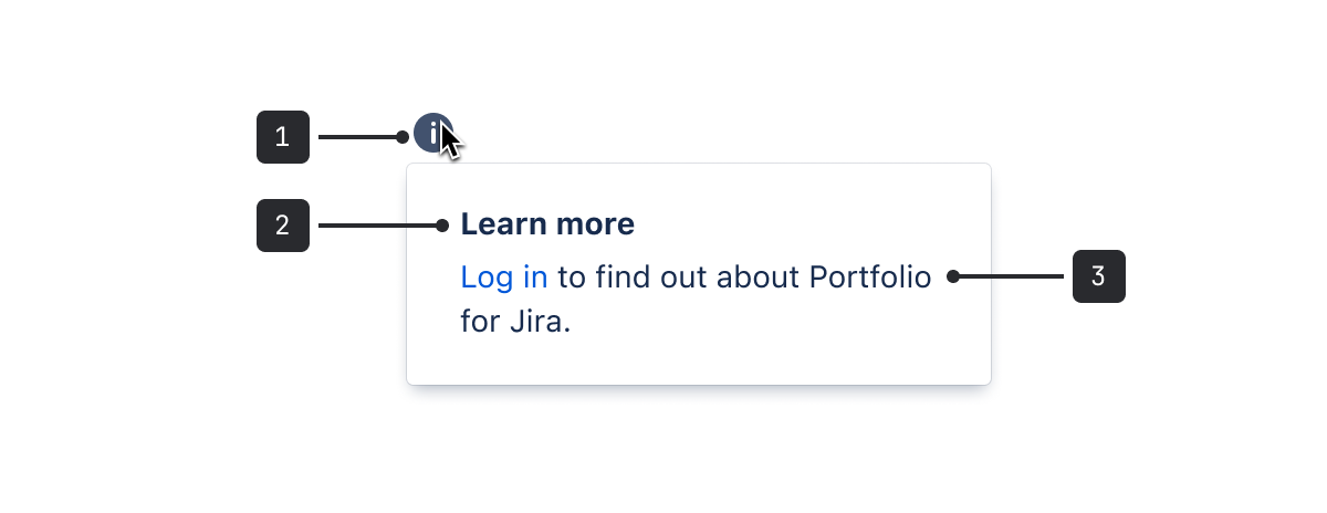 The example inline message is "Log in to find out about Portfolio for Jira". It has an "information" theme and icon.