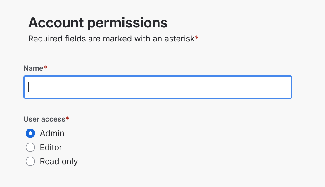 A form that has the required field legend under its header.
