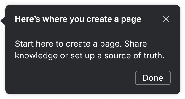 Example of a low complexity, text-only spotlight that is describing how to create a page.
