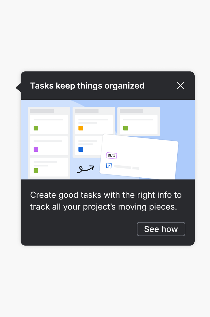 Example of a single-step spotlight with content that combines the example content of the multi-step tour next to it.
