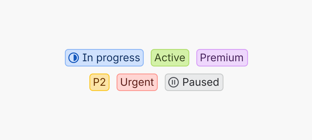 Use lozenges for workflow status, system state, priority, permissions, or promotional labels.
