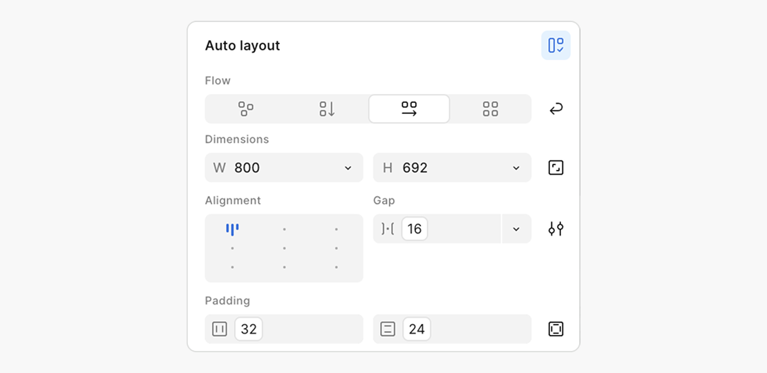 Screenshot of Figma auto layout settings.