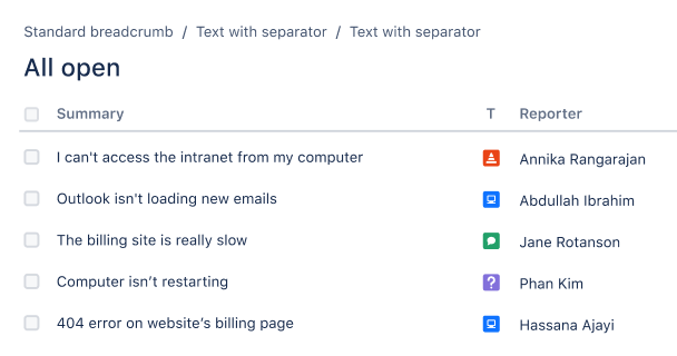 Page that has one page header at the top. The header is "All open" and shows open Jira work items.