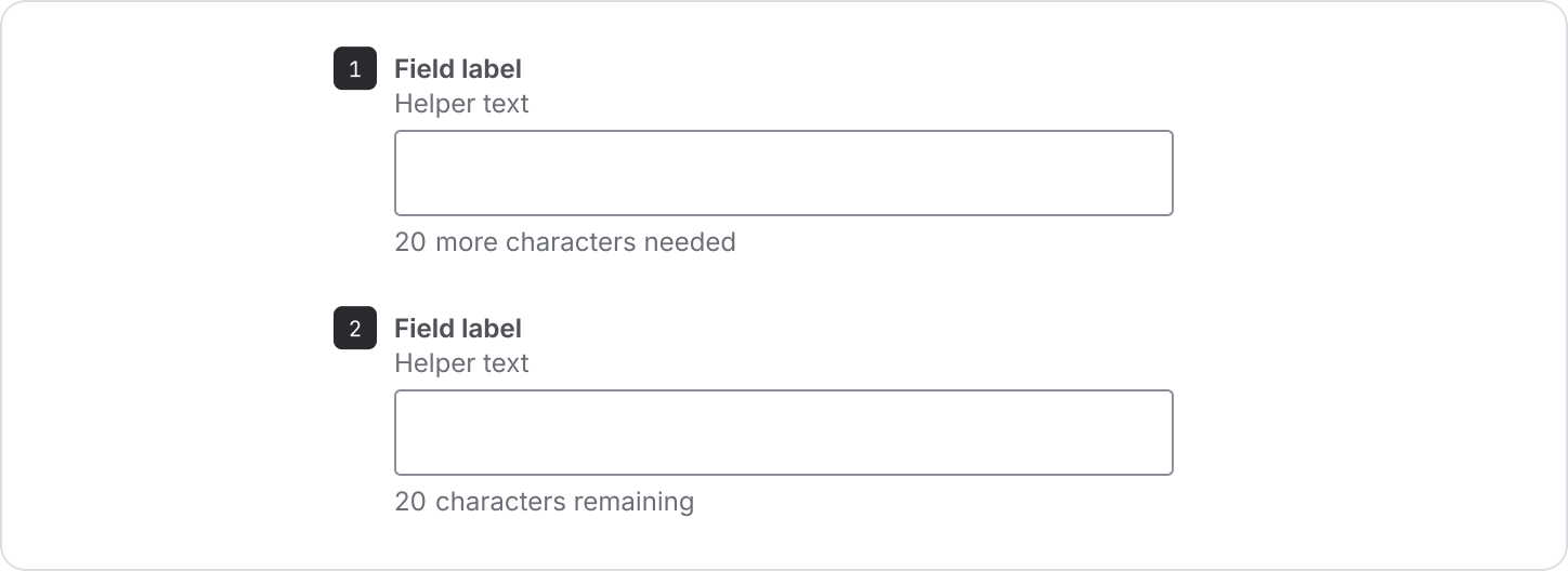 A field with a character counter showing both the minimum and maximum number of characters that can be entered.