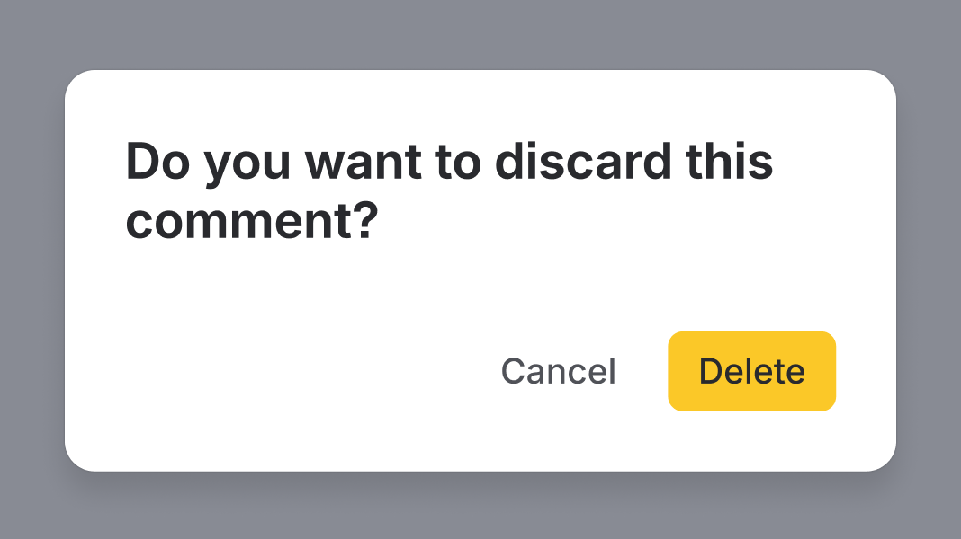 Confirmation modal asking do you want to discard? Button label says Delete
