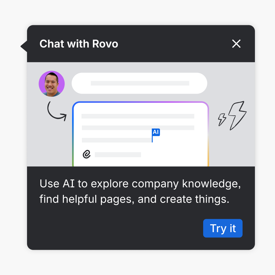 Example of spotlight with content that explains what Rovo is.