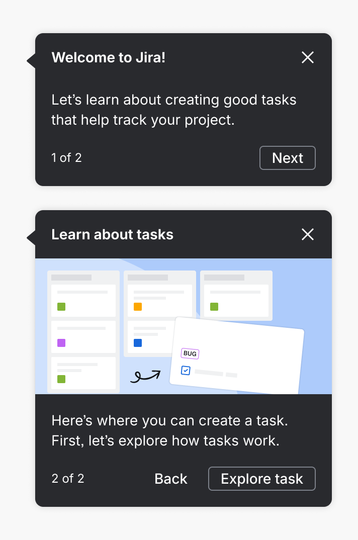 Example of a multi-step spotlight with content that that can be combined into a single step.