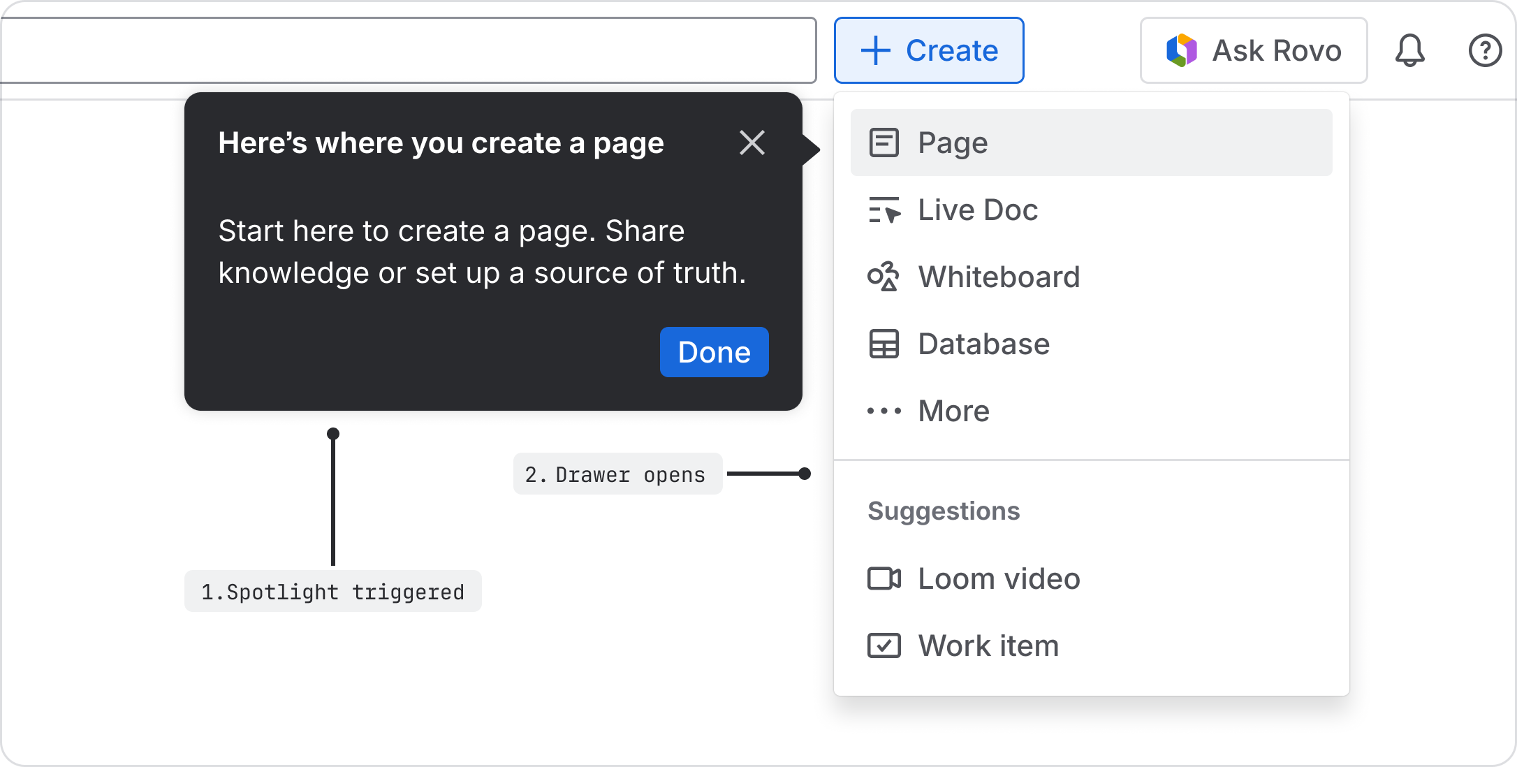 Example of a single-step spotlight with content that combines the example content of the multi-step tour next to it.