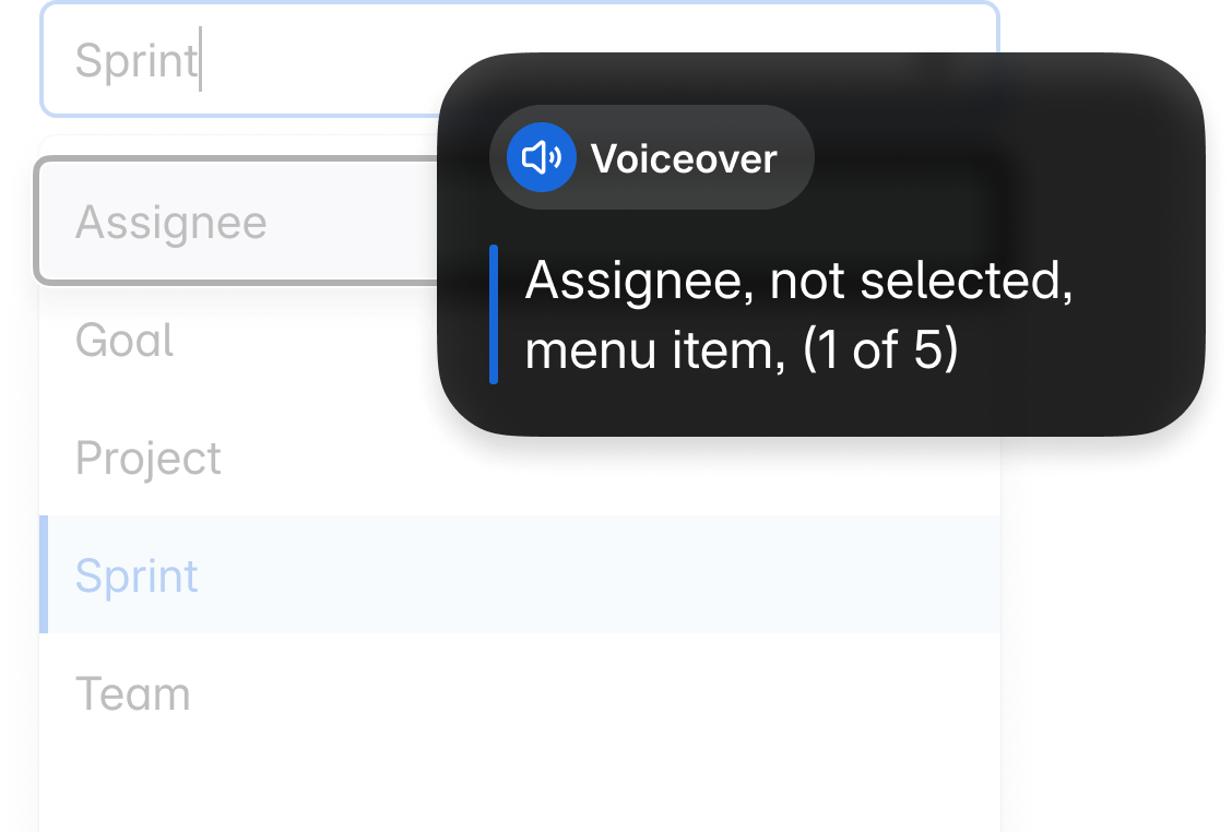 llustration showing a dropdown menu, and a voiceover prompt describing it.
