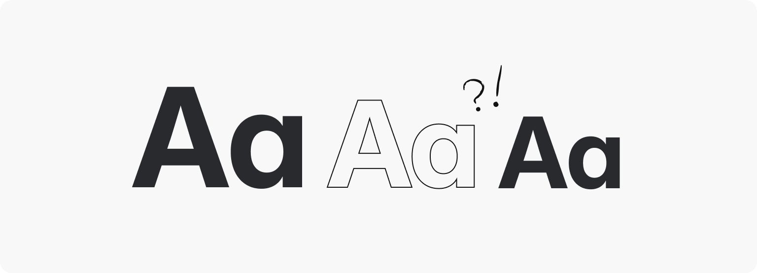 Letter 'A' and 'a' written as UI text typography style with question mark and exclamation mark.