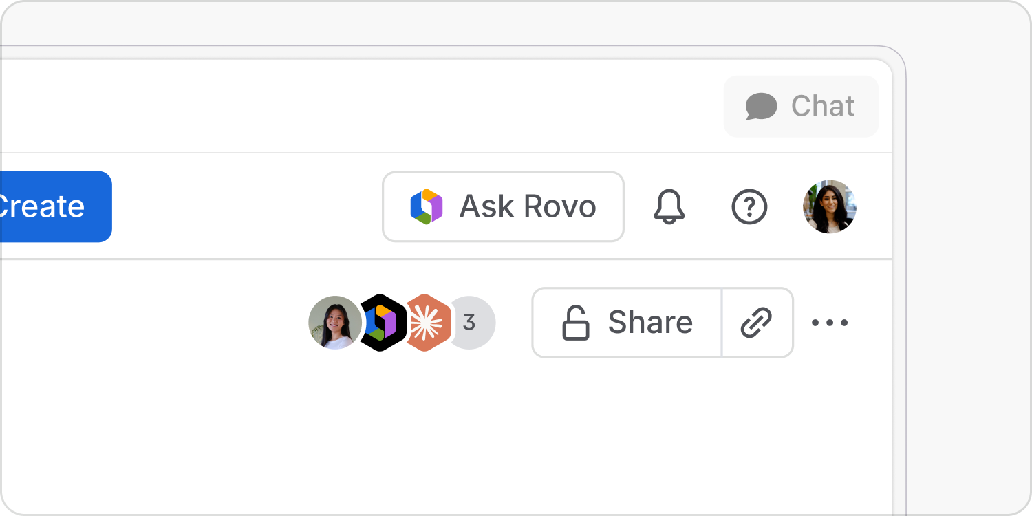 A page's collaborator stack includes a circular human avatar, hexagonal Rovo and Claude avatars, and a count of additional collaborators.