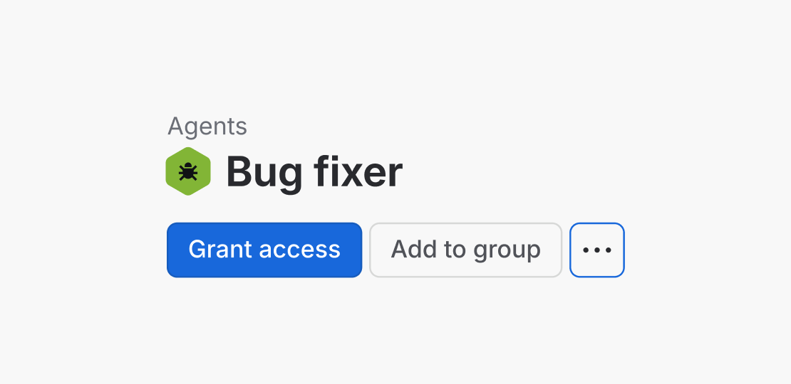 Bug fixer's profile offers global Grant access and Add to group controls without showing access controls for individual spaces or content.