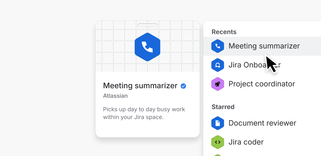 A simplified agent hover card provides identifying information beside a picker without adding action buttons.