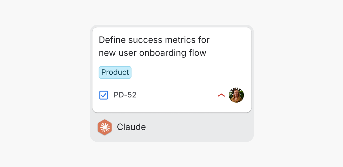 A Jira work item shows only Claude's name beneath the card, without describing its progress or current activity.