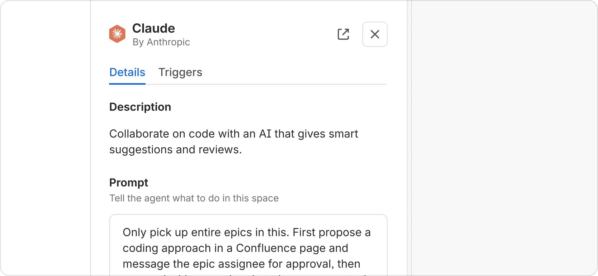 Claude's space settings include a custom prompt telling the agent how to work in that space, including seeking approval for a proposed coding approach.