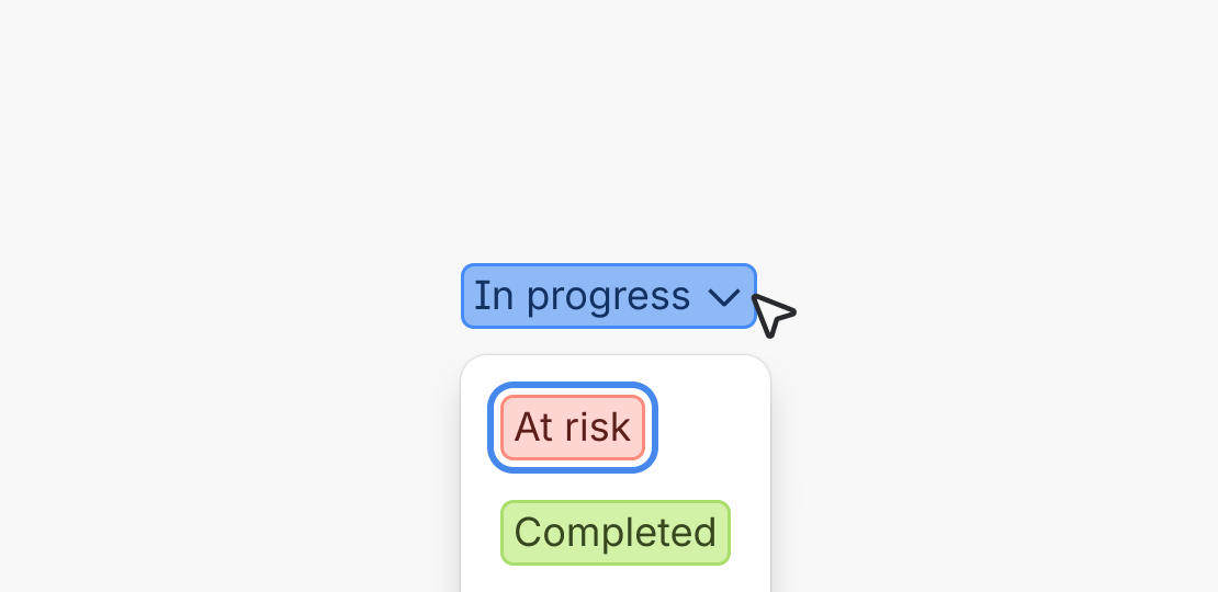 A focus on the first list item appearing immediately on the trigger of a lozenge dropdown.