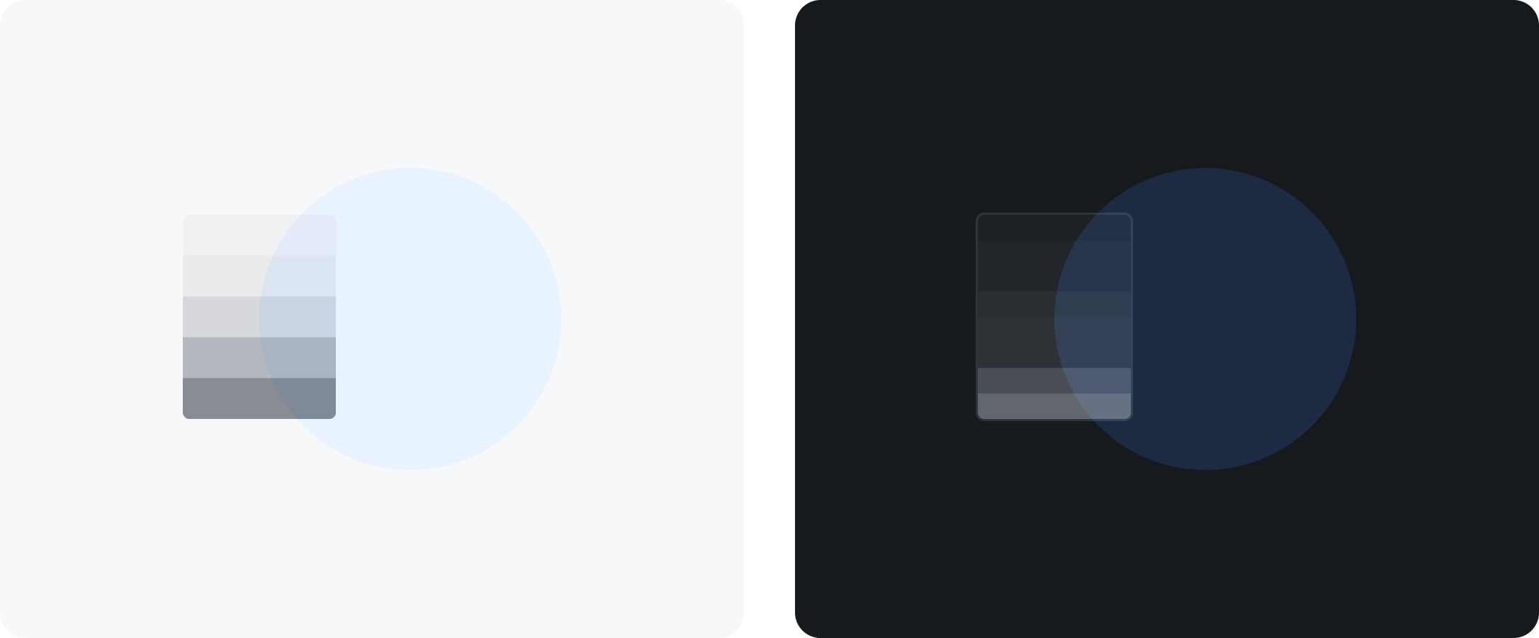 Light and dark alpha neutral ramps with a circle appearing behind part of the ramps, which demonstrate the transparent quality of the colors.