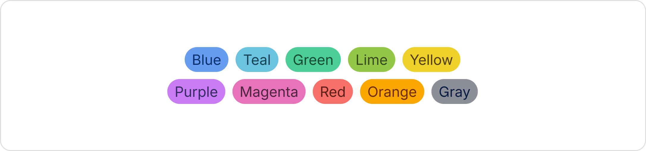 Tags shown in the 10 accent colors.