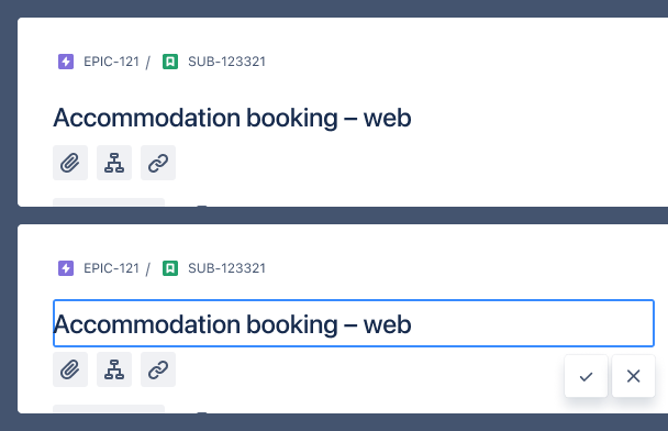 Inline edit header in read view and edit view with the same styling and layout.