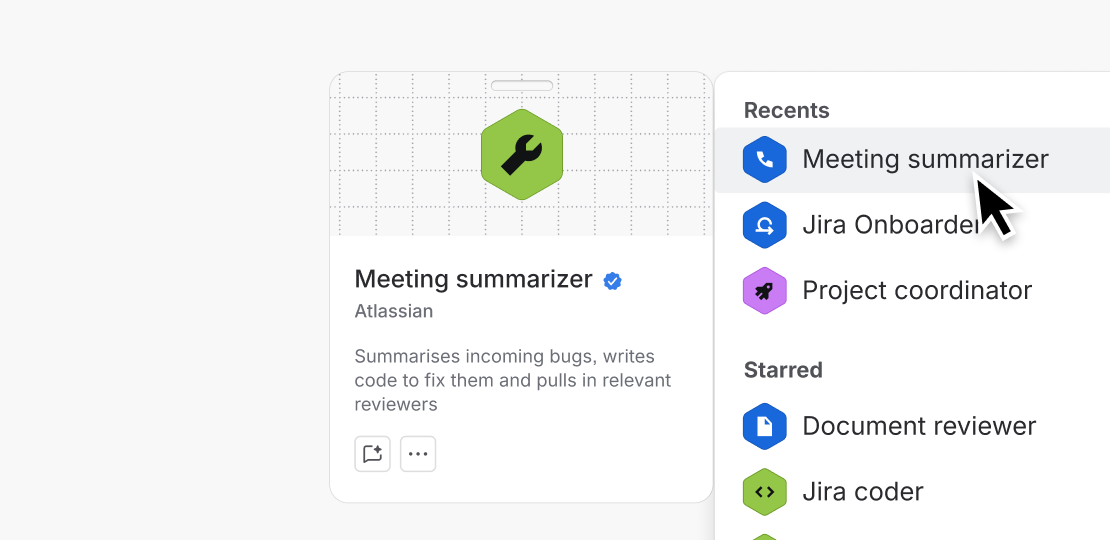 An agent hover card adds action buttons inside a picker, distracting from selecting an agent.