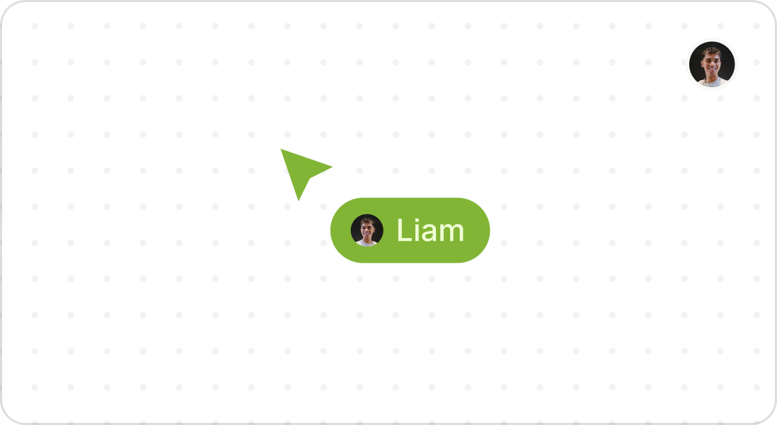 Single-player mode: Liam works alone on a shared canvas, represented by a named cursor and a circular avatar.