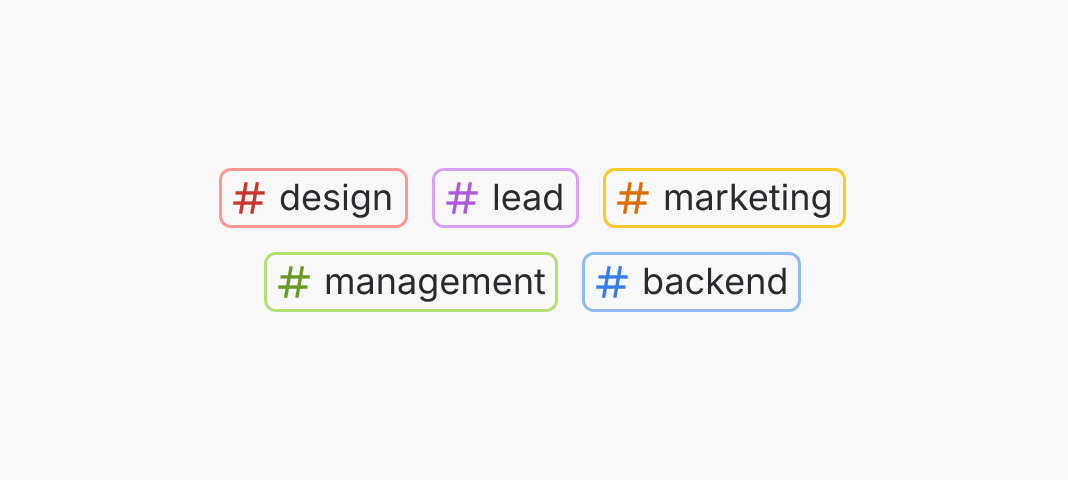 Tags showing categories: Design, Lead, Marketing, Management, Backend