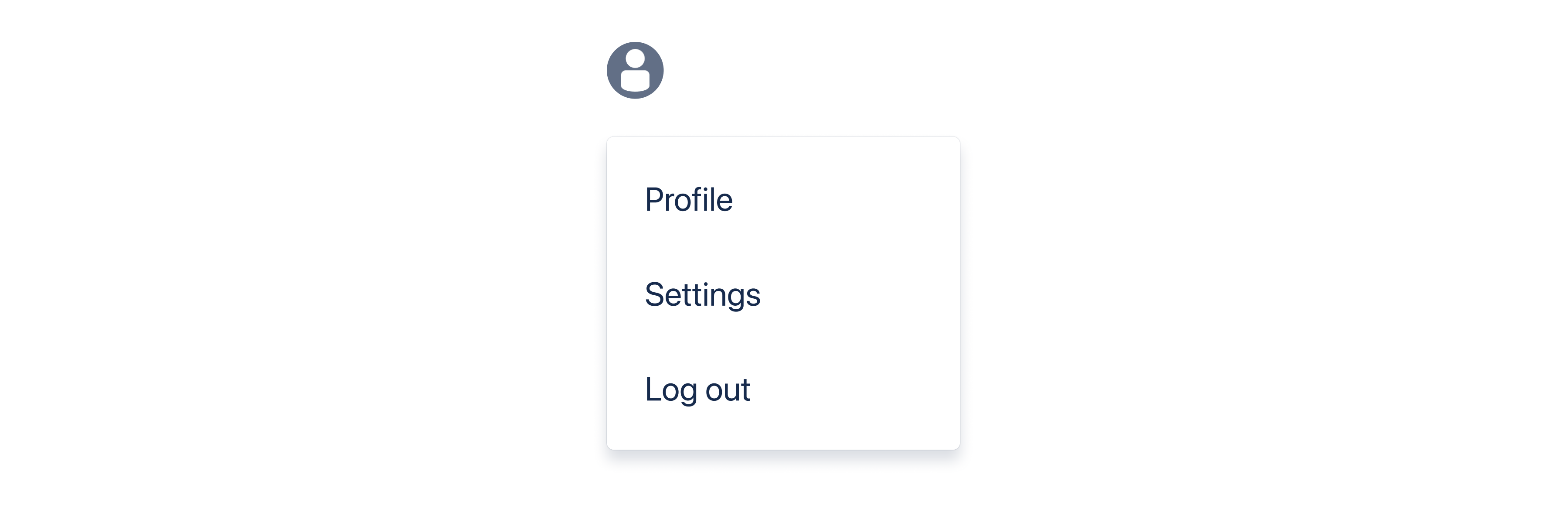 A dropdown menu opens under a default avatar icon