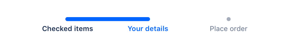 The example progress tracker has three steps, with the labels "Checked items", "Your details", and "Place order".