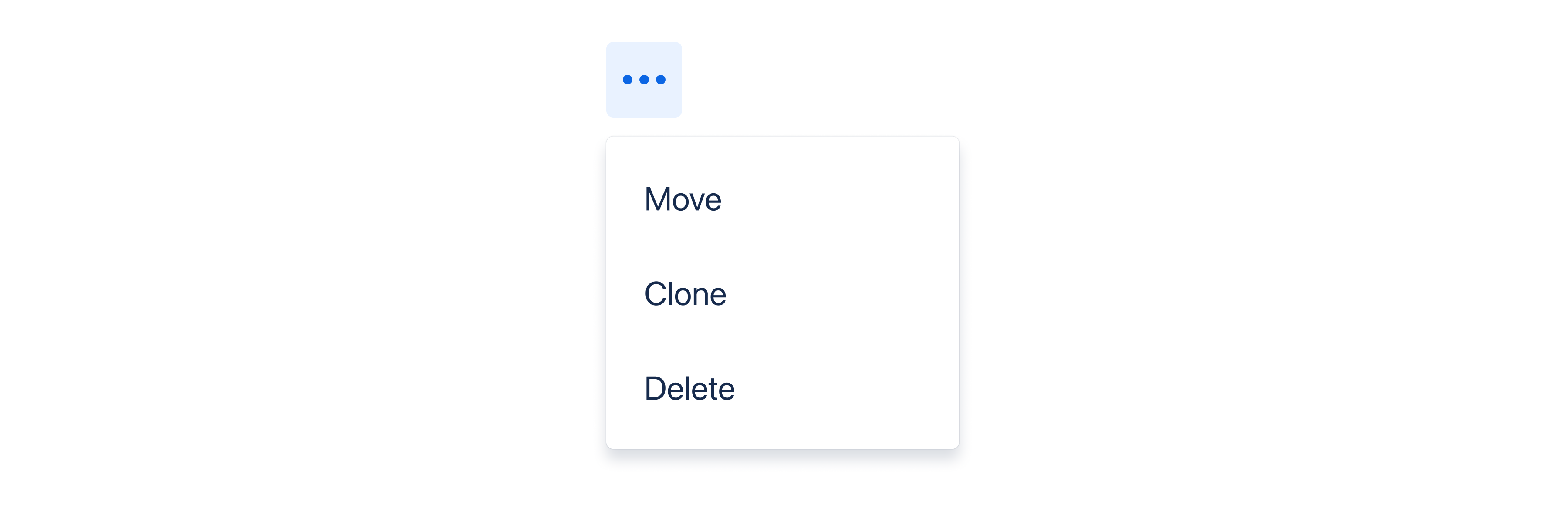 A dropdown menu opens under a three-dots menu icon