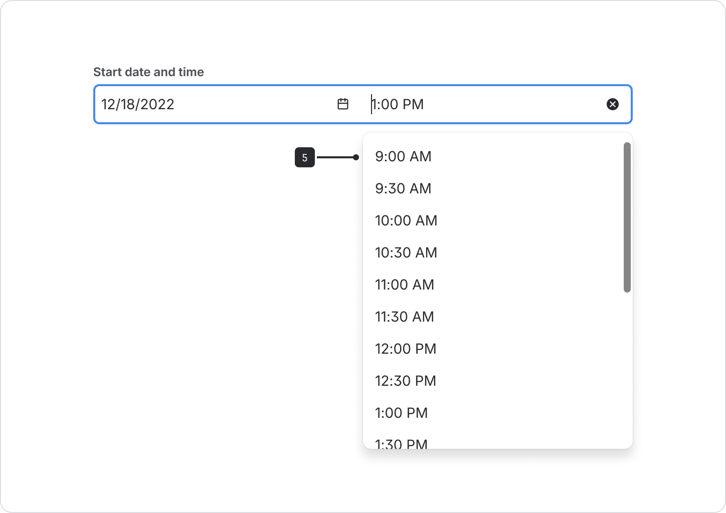 The time dropdown is a dropdown menu that opens below the time field.