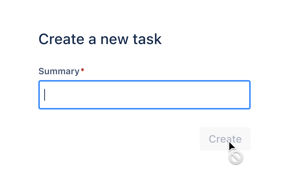 A form that is incomplete. The button is disabled and light grey in color, which is difficult to see. There is no explanation of what to do to proceed.