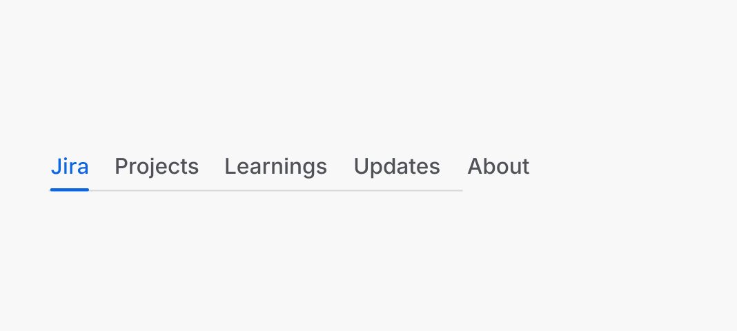 Tabs that say in order: Jira, projects, learnings, updates, and about.