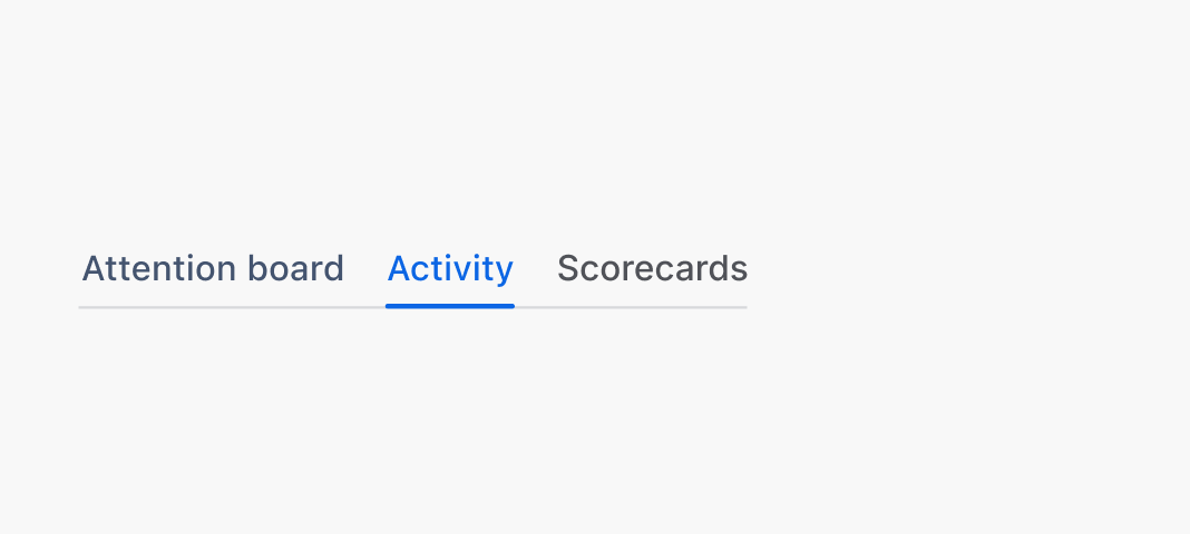 Tabs that say in order: attenion board, activity, and scorecards.