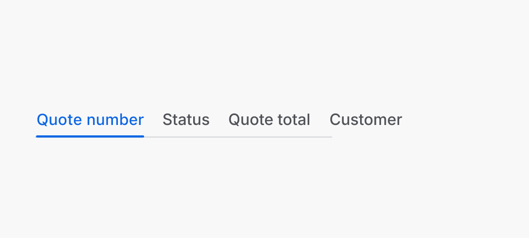 Tabs that say in order: quote number, status, quote total, and customer.