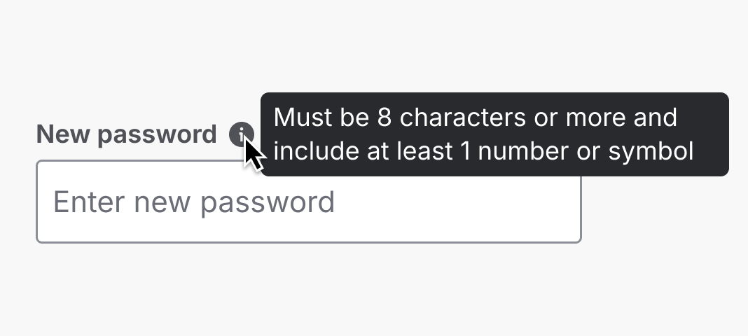 A textfield with an information icon above it, which is currently hovered and displaying the helper message