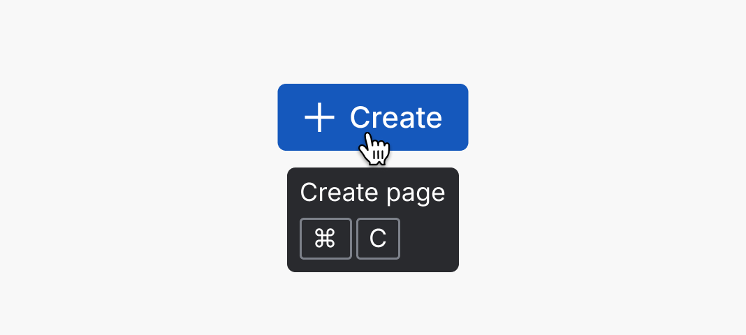 Create button, with a tooltip containing the keyboard shortcut to create a page