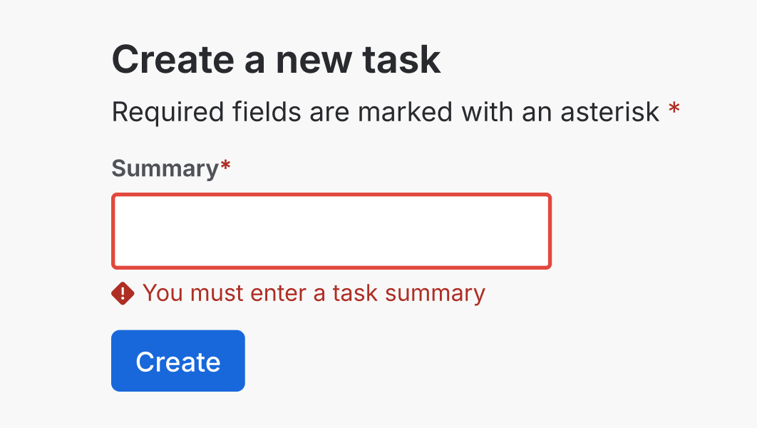 An empty textfield displaying a helpful validation message underneath
