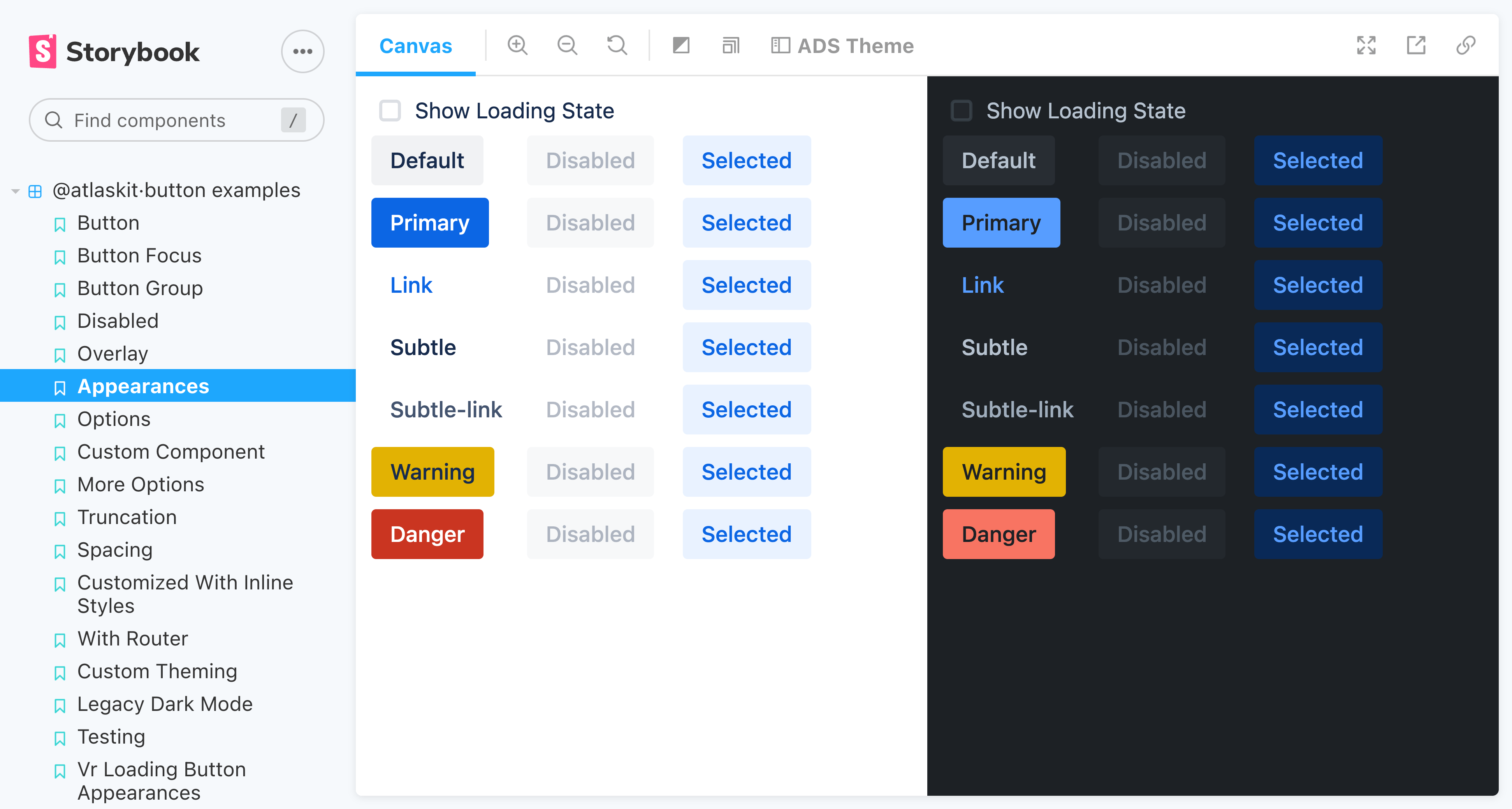 Design tokens storybook addon screenshot